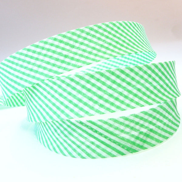 20mm Cotton Bias Binding - Striped - Green - Single Fold