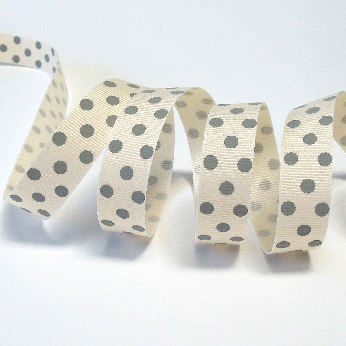 15mm Spotty Grosgrain Ribbon - Grey on Natural - Berisfords – Fabric ...