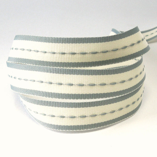 15mm Grey and Cream Stitched Ribbon