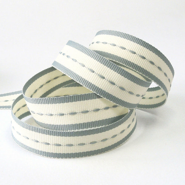 15mm Grey and Cream Stitched Ribbon