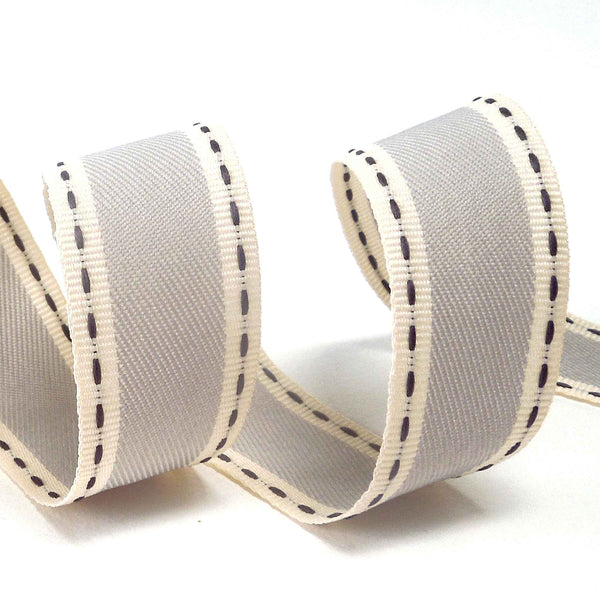 Vintage Stitch Ribbon - Grey - Berisfords - 15mm - 25mm