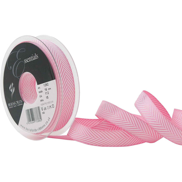Herringbone Ribbon - Pale Pink - Berisfords - 16mm