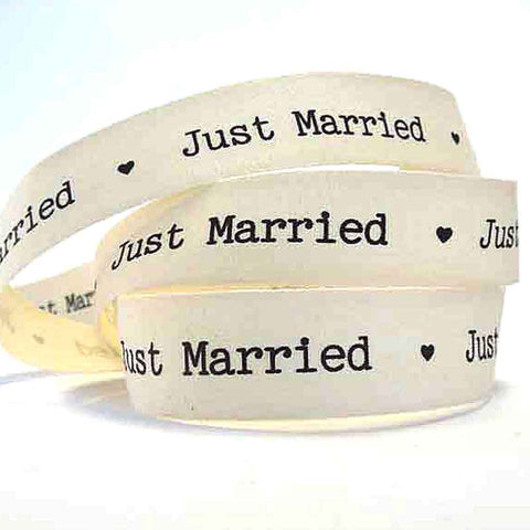 22mm Wedding - Just Married - Cream Cotton Ribbon