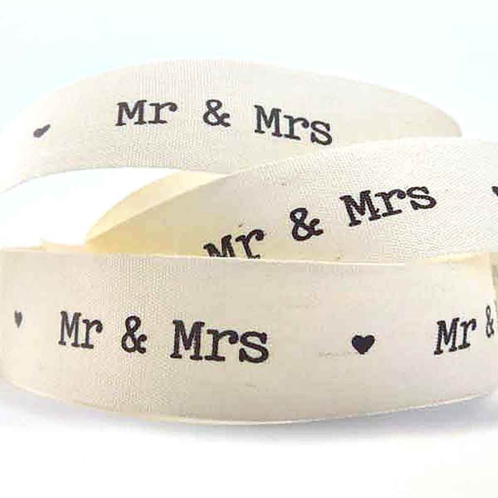 22mm Wedding - Mr & Mrs - Cream Cotton Ribbon