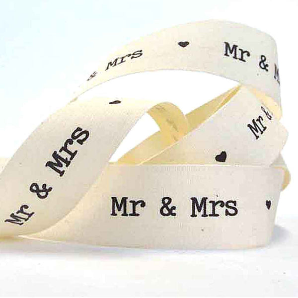 22mm Wedding - Mr & Mrs - Cream Cotton Ribbon