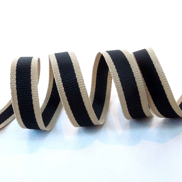 15mm Oatmeal Stripe Ribbon - Black - Berisfords