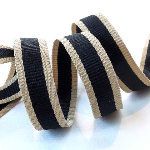 15mm Oatmeal Stripe Ribbon - Black - Berisfords