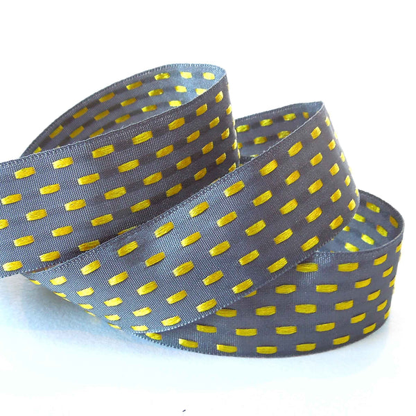 25mm Parallel Stitch Ribbon - Graphite Grey and Sunflower - Berisfords