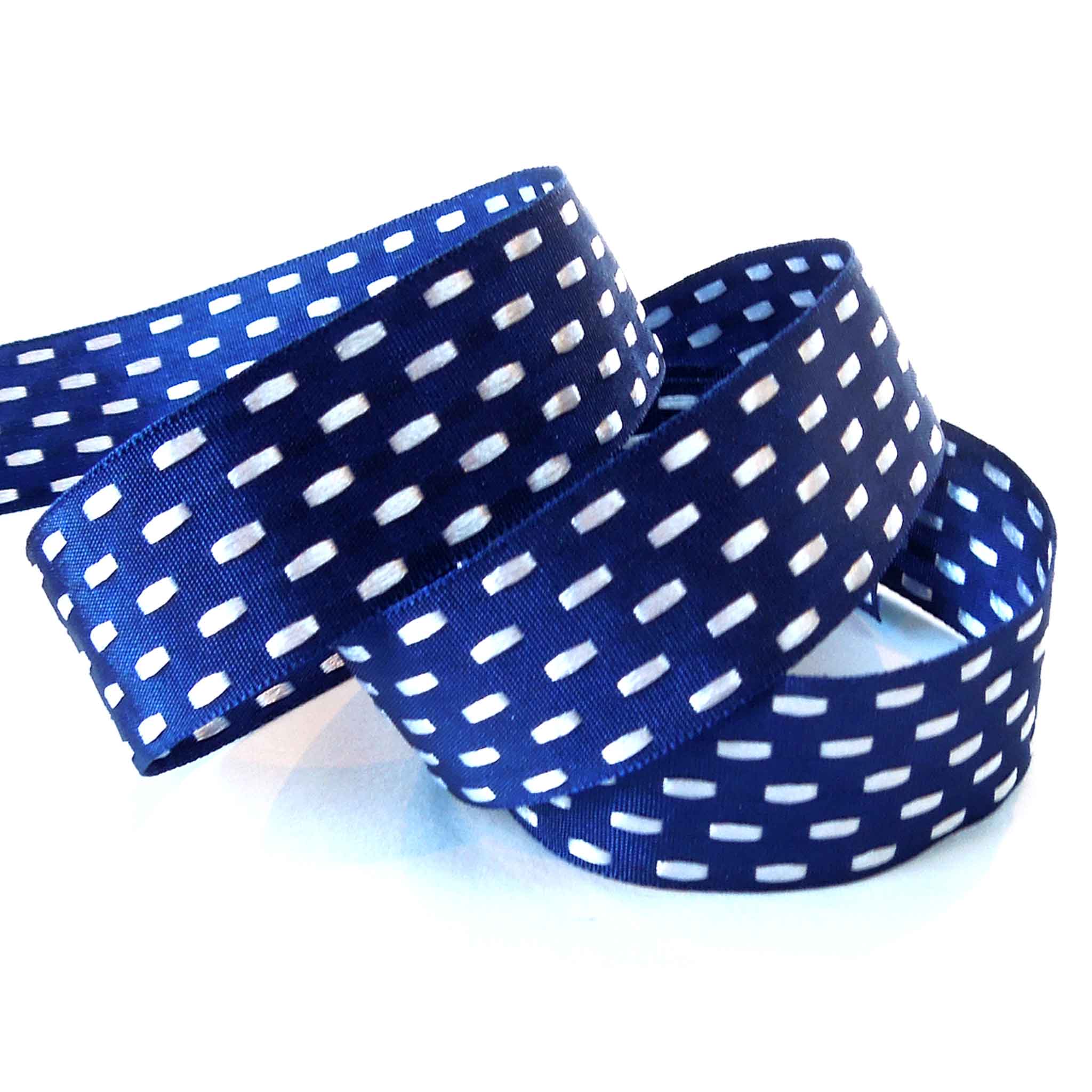 25mm Parallel Stitch Ribbon - Navy Blue and Bianco - Berisfords