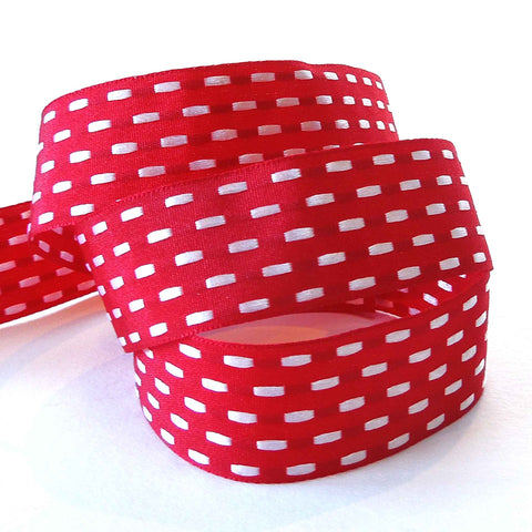 25mm Parallel Stitch Ribbon - Scarlet and Bianco - Berisfords