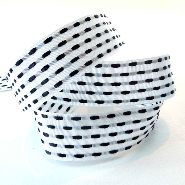 25mm Parallel Stitch Ribbon - White and Black - Berisfords
