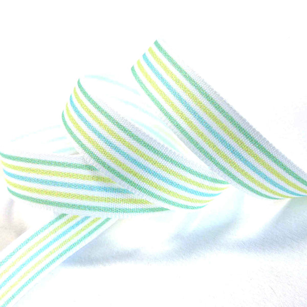 15mm Pastel Pinstripe Ribbon - White - Berisfords