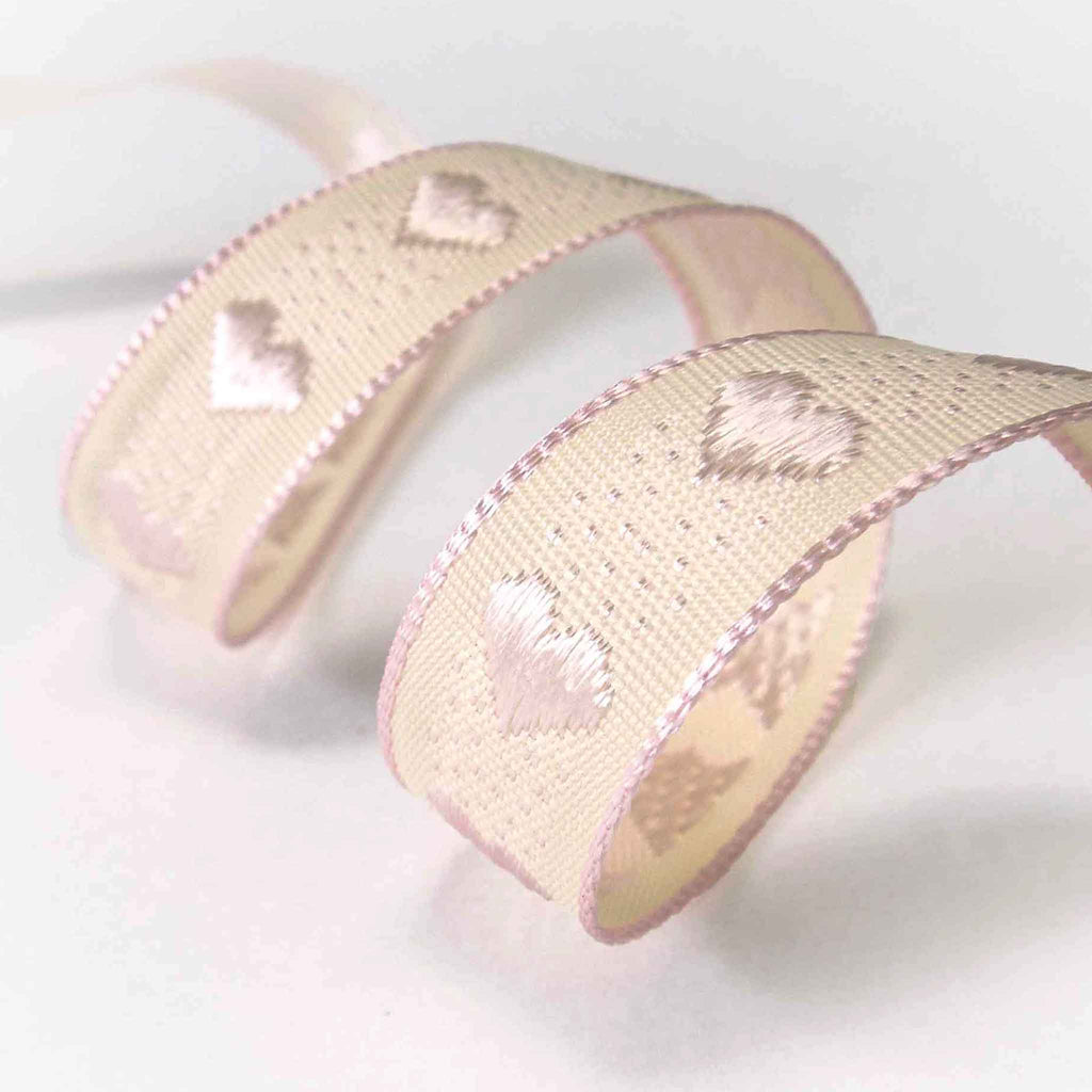 Rustic Pink Ribbon 15mm Rustic Heart Ribbon - Pink - Berisfords – Fabric and Ribbon