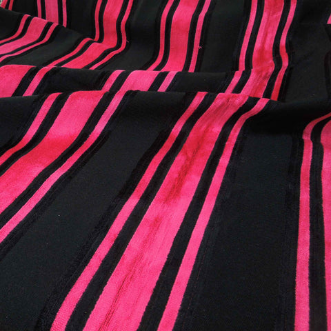 Bright Pink and Black Striped Velvet/Plush Furnishing Fabric .