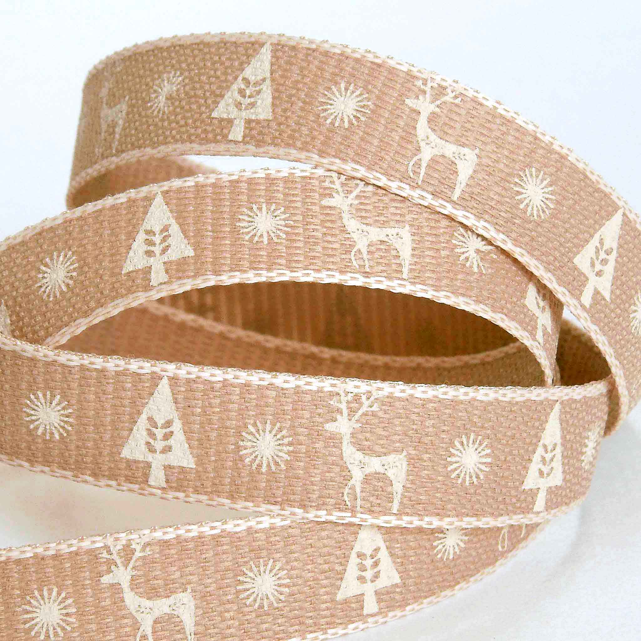 Christmas Scandi Chic Reindeer Ribbon - Cream - Berisfords - 15mm - 25mm