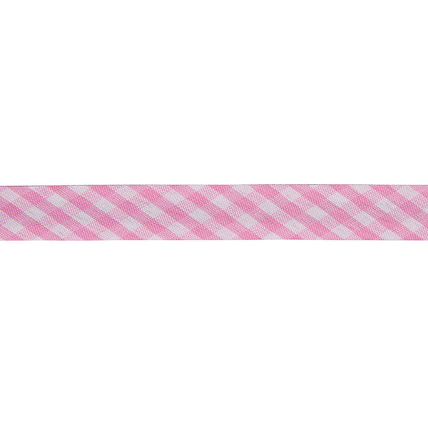 15mm Gingham Bias Binding - Pink - Single Fold