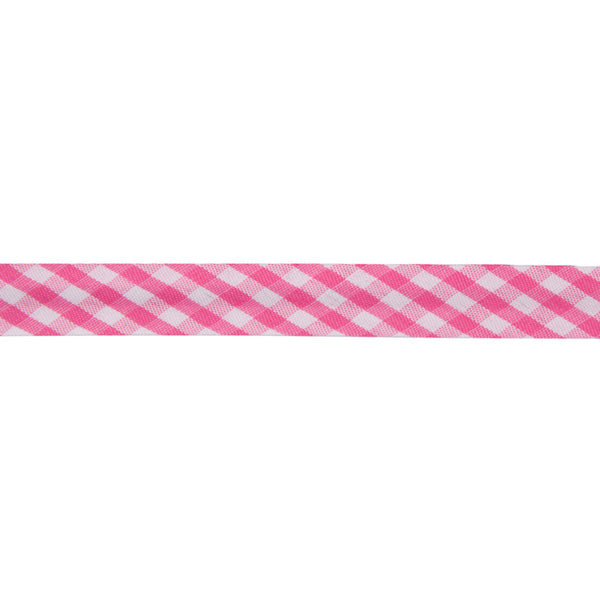 15mm Gingham Bias Binding - Cerise Pink - Single Fold