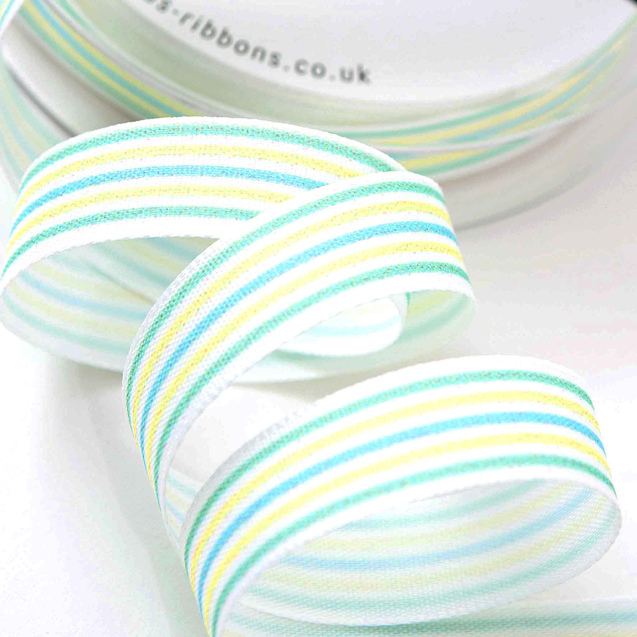 15mm Pastel Pinstripe Ribbon - White - Berisfords