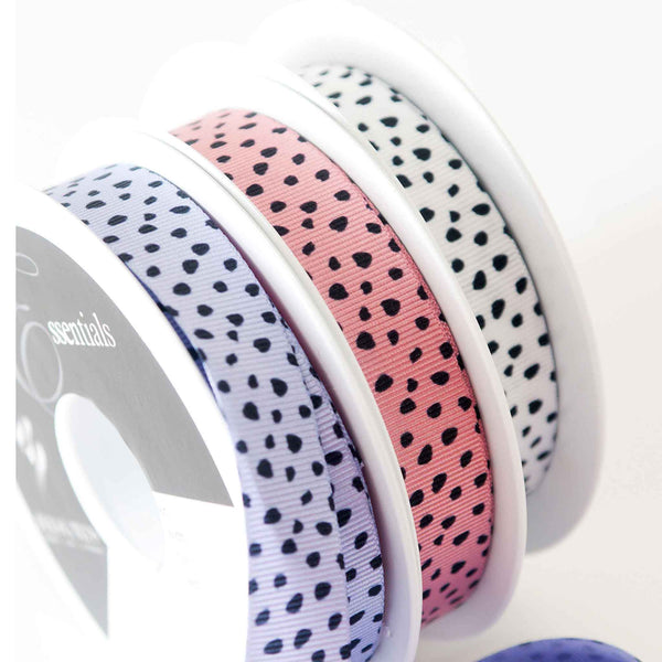 15mm Dalmation Spots Ribbon - White and Black - Berisfords