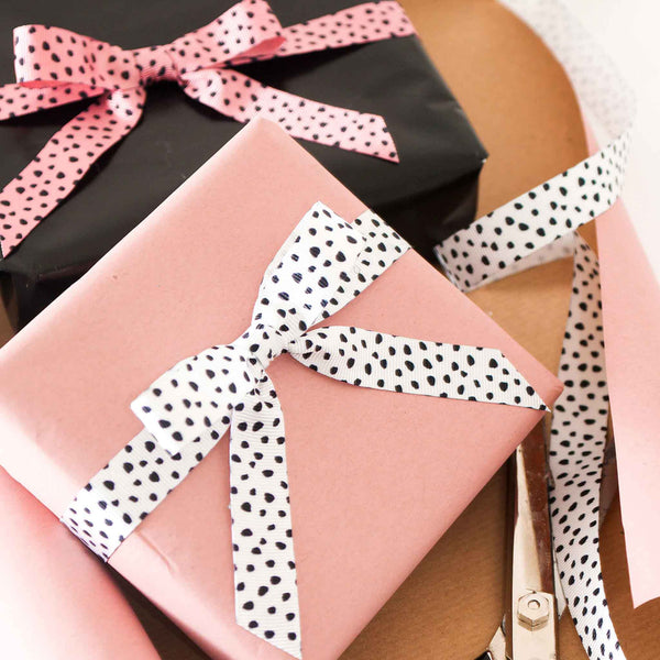 15mm Dalmation Spots Ribbon - White and Black - Berisfords