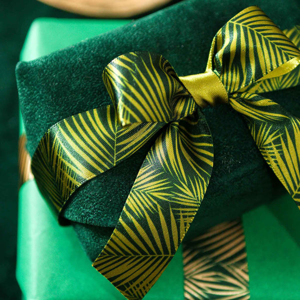 25mm Palm Leaf Ribbon - Honey Gold and Emerald Green - Berisfords