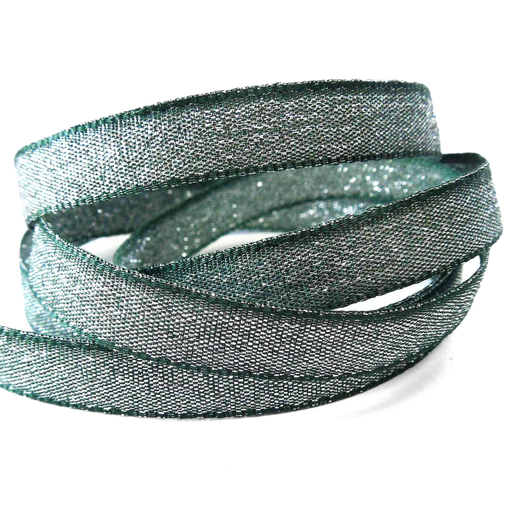 Hazel Ribbon 10mm Razzel Ribbon - Green and Silver - Berisfords – Fabric and Ribbon