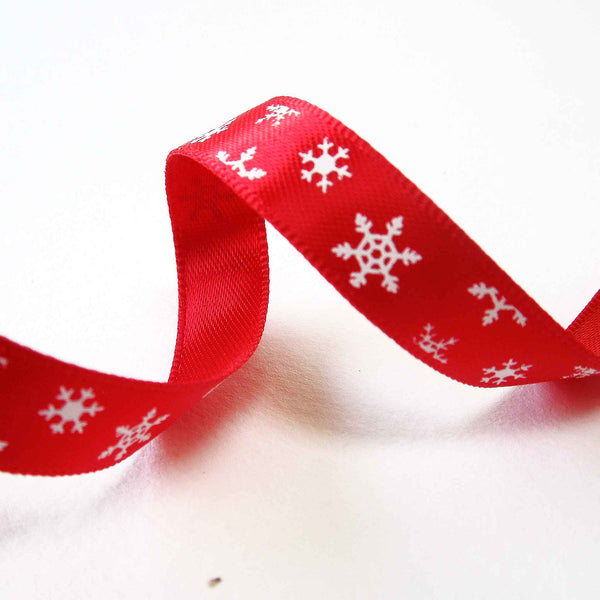 10mm Red Small Christmas Snowflake Satin Ribbon - 3 metres