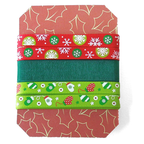 Christmas Ribbon Collection - Red and Green Snowflakes and Mittens - 3.5 Metres