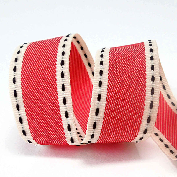 Vintage Stitch Ribbon - Red - Berisfords - 15mmm - 25mm