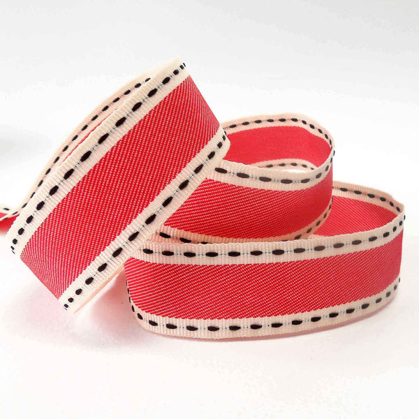 Vintage Stitch Ribbon - Red - Berisfords - 15mmm - 25mm