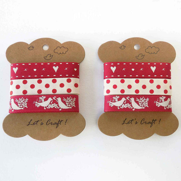 15mm Red Hearts and Doves Ribbon Collection - Berisfords - 4 metres approx