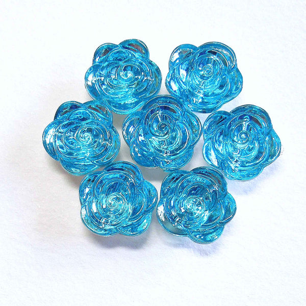 12mm Rose Buttons - Blue - Trimits - Pack of 10