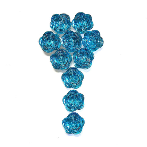 12mm Rose Buttons - Turquoise - Trimits - Pack of 10