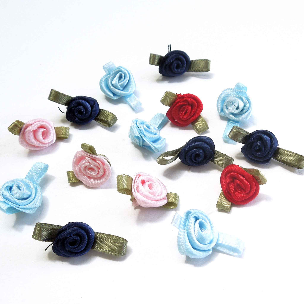 15 Ribbon Roses 20mm Ribbon Roses - Mixed Colours - Small - Pack of 15 β Fabric and Ribbon