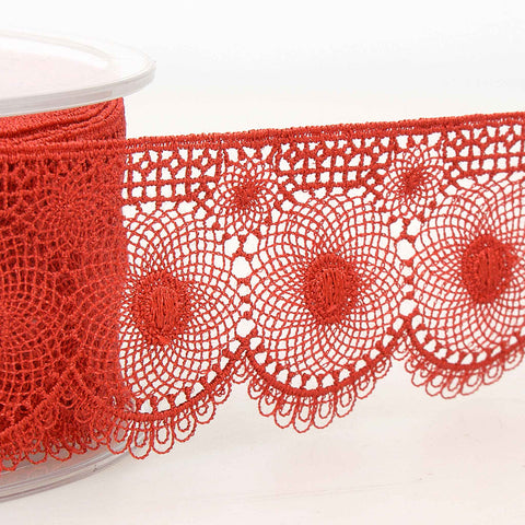 40mm Embroidered Lace Tulle - Red - Stephanoise