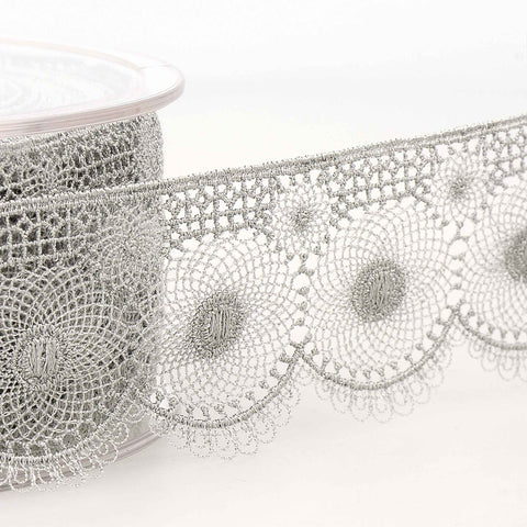 40mm Embroidered Lace Tulle - Light Grey - Stephanoise