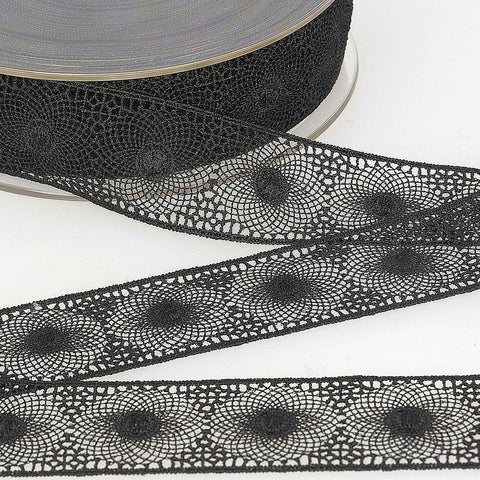 30mm Embroidered Lace Tulle - Black - Stephanoise