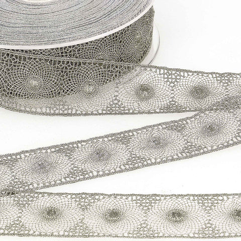 30mm Embroidered Lace Tulle - Medium Grey - Stephanoise