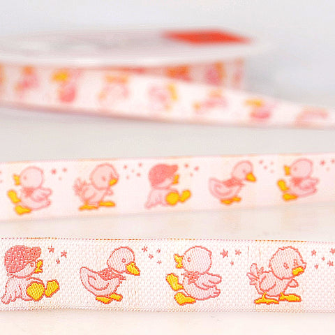 16mm Pink Ducks Woven Ribbon - Stephanoise