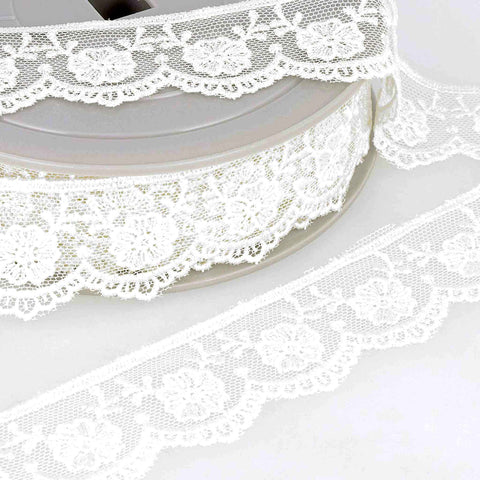 30mm Embroidered Lace Tulle - White - Stephanoise