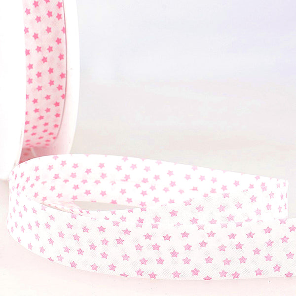 20mm Bias Binding - Stars - Light Pink - Single Fold - Stephanoise