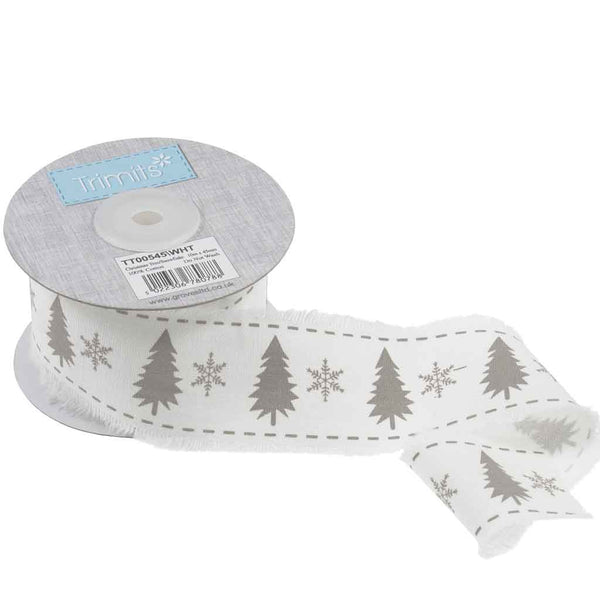 45mm White Christmas Tree and Snowflake Cotton Ribbon