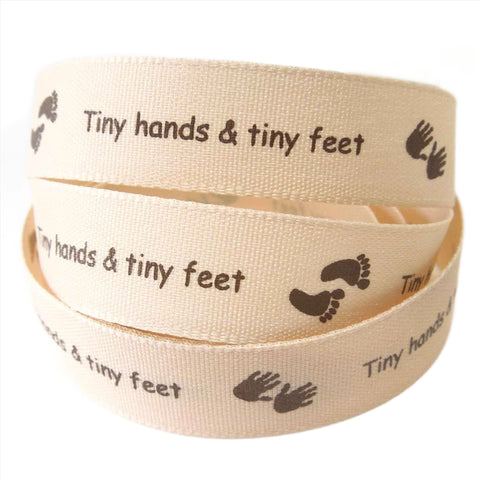 15mm Tiny Hands and Tiny Feet Ribbon - Cream - Berisfords
