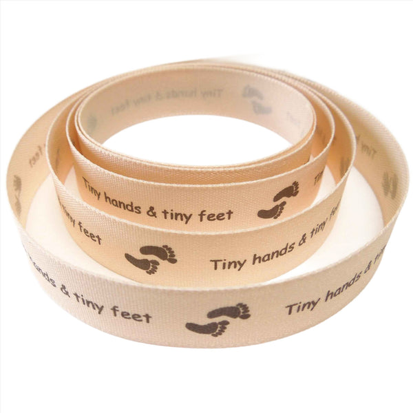 15mm Tiny Hands and Tiny Feet Ribbon - Cream - Berisfords