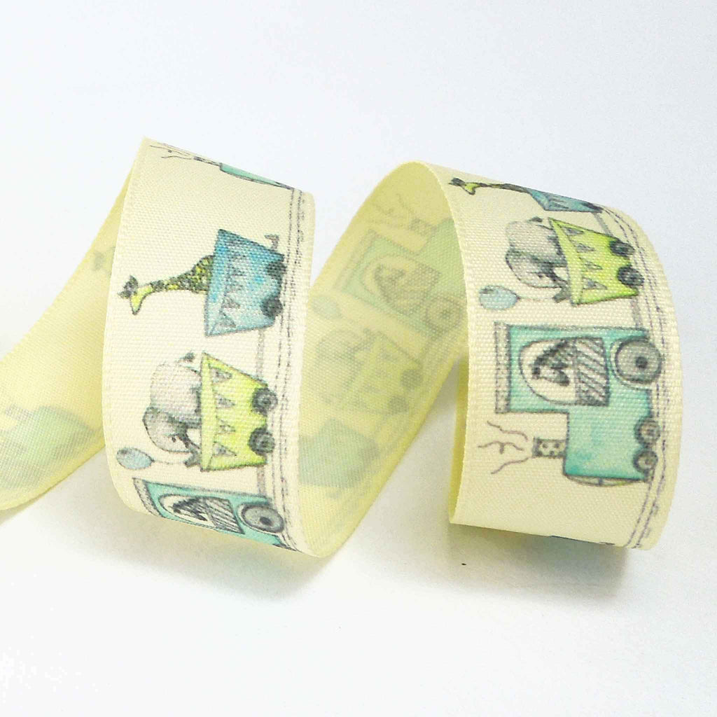 25mm Baby Train Ribbon - Yellow - Berisfords – Fabric and Ribbon