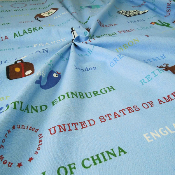 Destination - Blue Travel Cotton Furnishing Fabric - Prestigious Textiles
