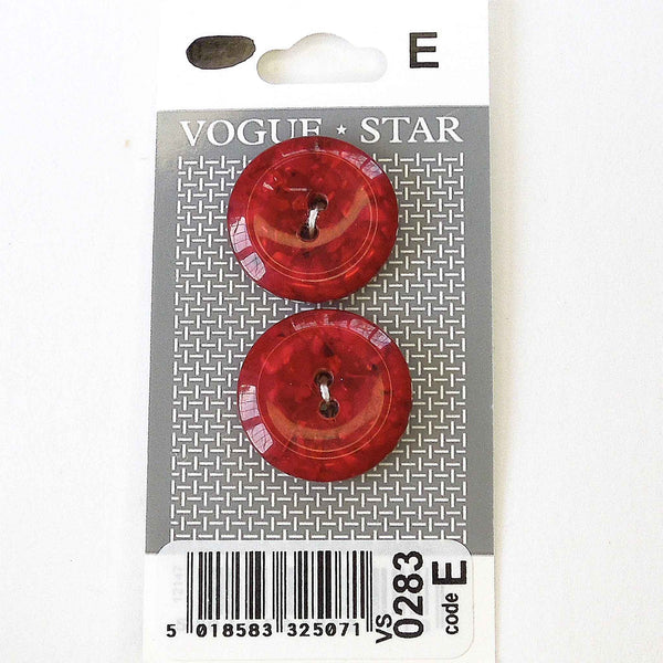 Vogue Star Buttons - Red - 22mm - Pack of 2 - VS0283