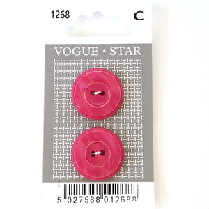 Vogue Star Buttons - Pink - 22mm - Pack of 2 - VS1268
