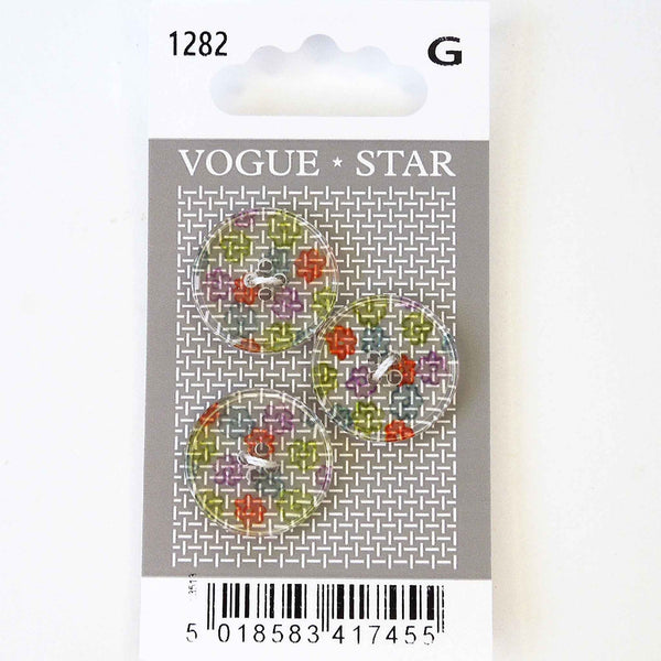 Vogue Star Buttons - Pastel Flowers - Clear Background - 20mm - Pack of 3 - VS1282