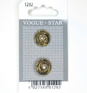 Vogue Star Buttons - Gold Colour - 15mm - Pack of 2 - VS1292